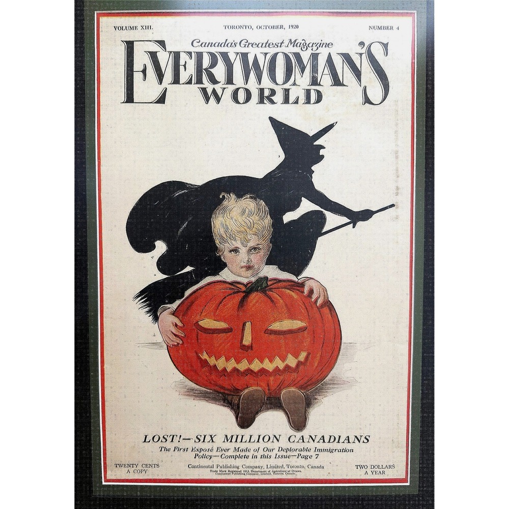 Antique Oct 1920 Halloween JOL Witch Everywomans Mag Cover Prof Framed 21x26 Vtg